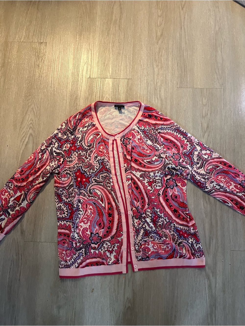 Talbots Pink Paisley Button-Front Cardigan XL